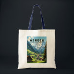 Tote Bag Wengen Suisse Travel Art Vintage<br><div class="desc">Conception de déplacement vectoriel Wengen rétro. Wengen est un village alpin suisse situé dans la région bernoise de l'Oberland. Il est connu pour ses chalets en bois et ses hôtels Belle Epoque.</div>