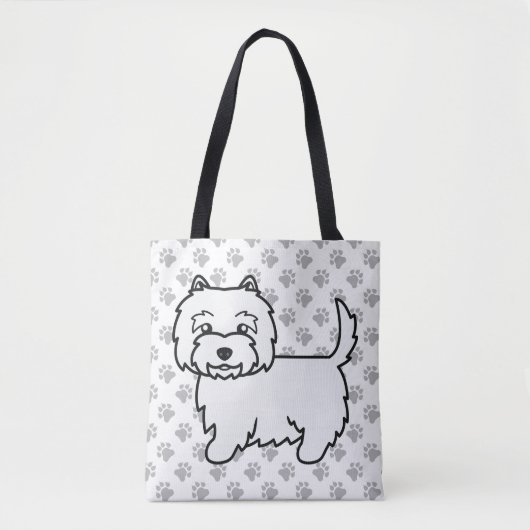 Tote Bag West Highland White Terrier Cartoon Chien & Paws (Devant)