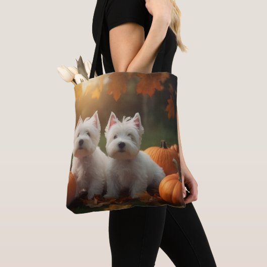 Tote Bag West Highland White Terrier Chiot Citrouille d'aut (De près)
