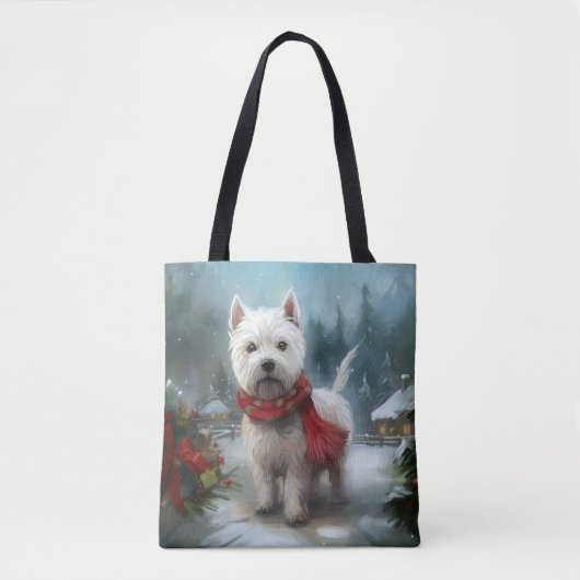 Tote Bag West Highland White Terrier Dog dans la neige Noël (Devant)