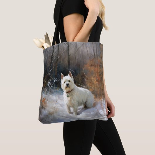 Tote Bag West Highland White Terrier Laissons neiger Noël (De près)