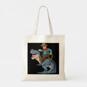 Tote Bag Western Cowboy Riding T Rex Dinosaur Wild West Din (Dos)