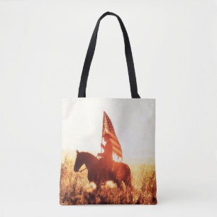 Tote Bag Western - portrait de cowboy avec drapeau américa