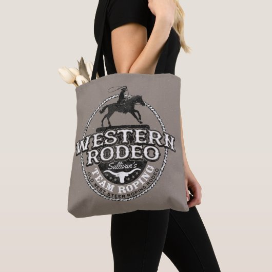 Tote Bag Western Rodeo AJOUTER NOM Old West Steer Roping Ro (De près)
