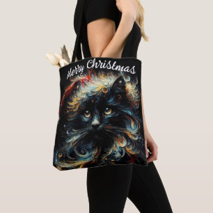 Tote Bag Whimsical Black Cat Père Noël Casquette de Noël sa
