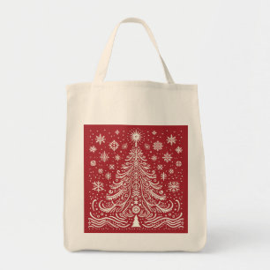 Tote Bag Whimsical Carryall : Folk Art Christmas Tree Fourr