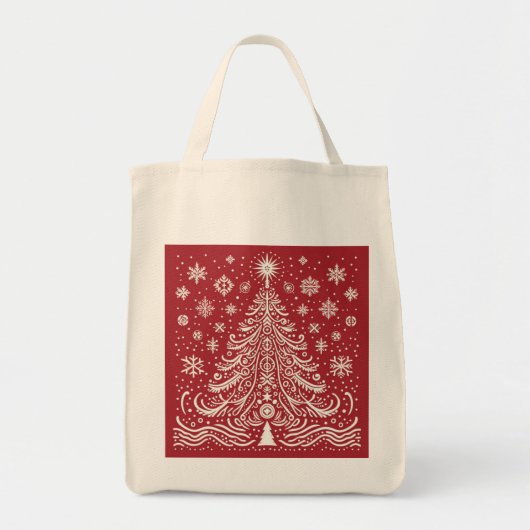 Tote Bag Whimsical Carryall : Folk Art Christmas Tree Fourr (Devant)