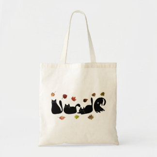 Tote Bag Whimsical Cat Line Art with Autumn Leaves