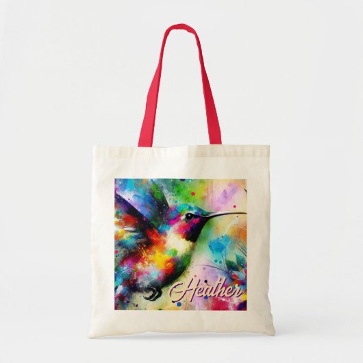 Tote Bag Whimsical Colorful Hummingbird Bird Personalized (Devant)