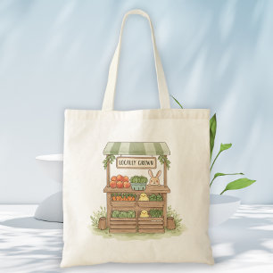 Tote Bag Whimsical Farmers Market Stand Aquarelle