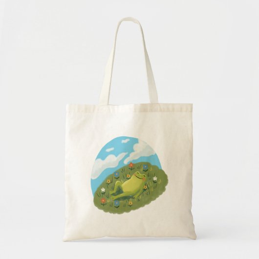 Tote Bag Whimsical Frog Chilling On The Hill Illustration (Devant)