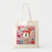 Tote Bag Whimsical Hearts and Love Lettres Motif Monogramme (Devant)