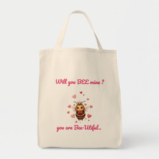Tote Bag Whimsical honey bee valentine's (Devant)