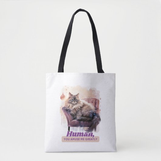Tote Bag Whimsical "Humain, Vous M'Amusez Grandement" Chat (Devant)