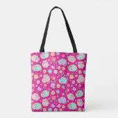 Tote Bag Whimsical Kawaii Pastel Cat and Floral Seamless (Dos)