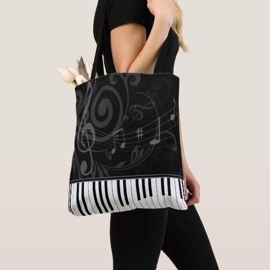 Tote Bag Whimsical piano and musical notes (De près)