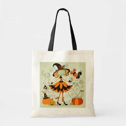 Tote Bag whimsical/sorcière/citrouille/chute (Devant)
