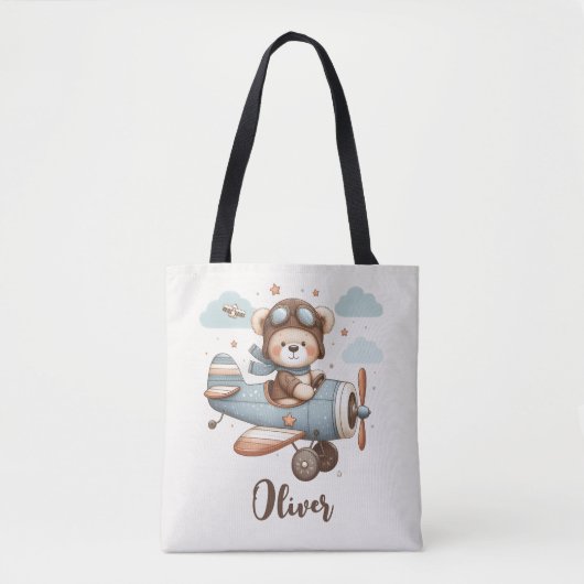 Tote Bag Whimsical Teddy Bear Pilote personnalisé (Devant)