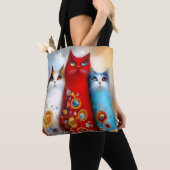 Tote Bag Whimsical Trio of Cats (De près)