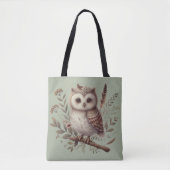 Tote Bag Whimsical Woodland Owl Botanical Illustration (Devant)