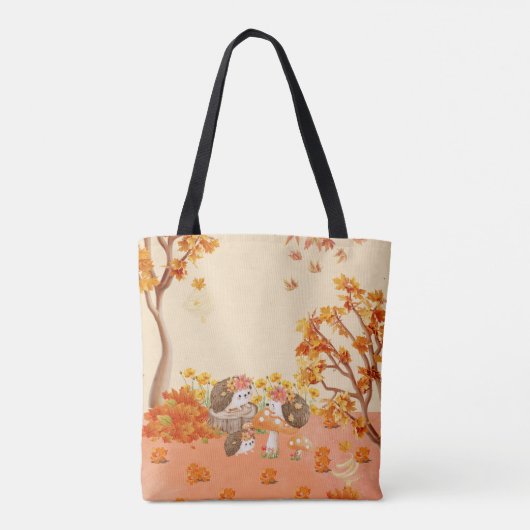 Tote Bag Whimsy d'automne : Hérisson dans une forêt cosy (Dos)