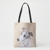 Tote Bag Whippet, whippet anglais, rupture, blanc, brindle, (Devant)