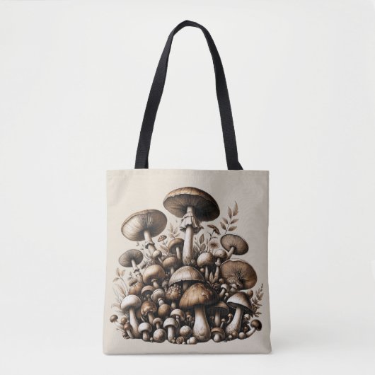 Tote Bag Whispering Woods : Motif de champignons sans soudu (Devant)