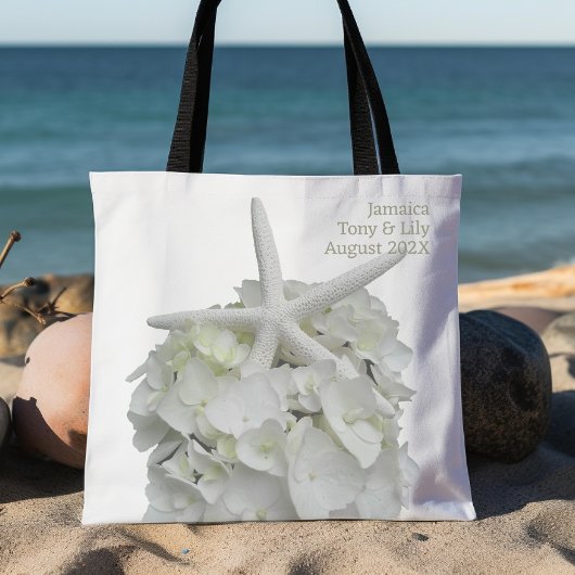 Tote Bag White Beach Wedding Starfish Hydrangea Bienvenue