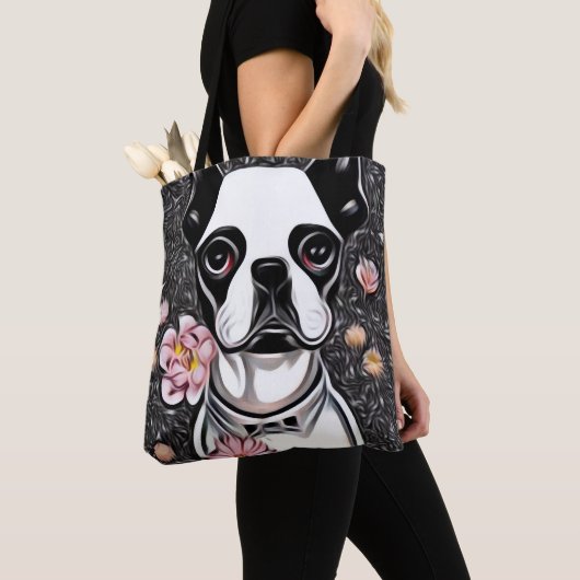 Tote Bag White Boston Terrier (De près)