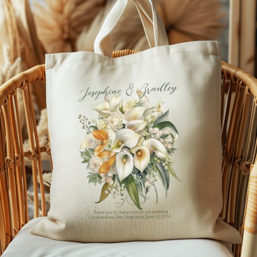 Tote Bag White Calla Lilies Mariage Bouquet Bienvenue Merci