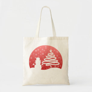 Tote Bag White Christmas Winter Wonderland Snowman Tree