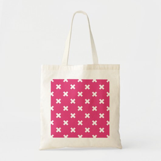Tote Bag White cross stitches on fuchsia (Devant)