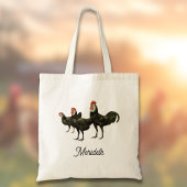 Tote Bag White Faced Black Spanish Roosters Chickens Name