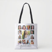 Tote Bag White Graduation K-12 Script Photo Collage Moderne (Devant)