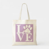 Tote Bag White LOVE Word Chien Paws Motif Violet Arrière -  (Dos)