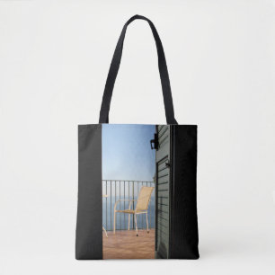 Tote Bag White metal armchair beside fence in the morning