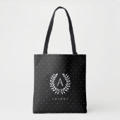 Tote Bag White On Black Laurel Monogram Polka Dot Pattern (Devant)