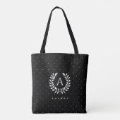 Tote Bag White On Black Laurel Monogram Polka Dot Pattern (Dos)