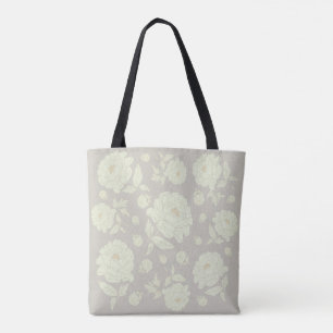 Tote Bag White Peonies Grey Arrière - plan