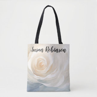 Tote Bag White rose abstract flower painting
