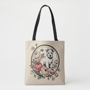Tote Bag White Scottish Terrier Art Cute Scottie