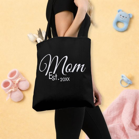 Tote Bag White Script Mom Established New Mom