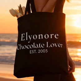 Tote Bag White Script Name Established Chocolate Lover