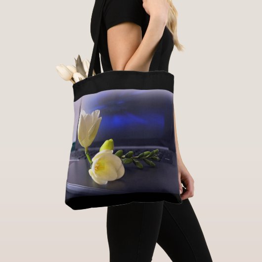 Tote Bag White yellow freesia (De près)