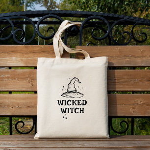 Tote Bag Wicked Witch Black and White Halloween Stars