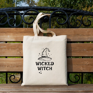 Tote Bag Wicked Witch Black and White Halloween Stars