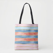 Tote Bag Wide Watercolor Stripes of  Blue Pink Coral (Devant)