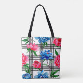 Tote Bag Wildflower red and blue peonies flowers pattern in (Dos)