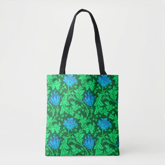 Tote Bag William Morris Anemone, Emerald Green & Turquoise (Devant)