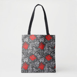 Tote Bag William Morris Anemone, gris / gris et rouge